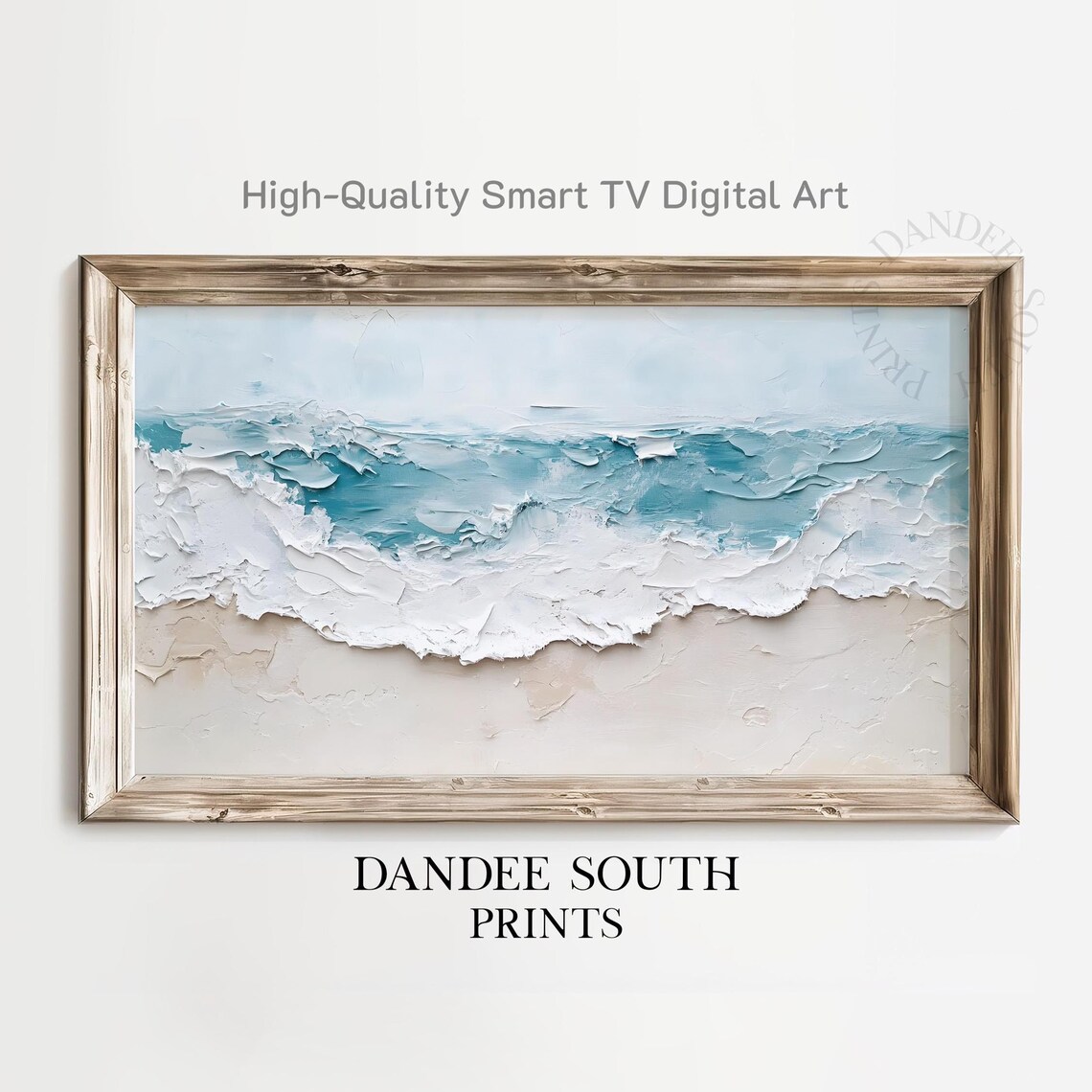 Abstract Textured Ocean Waves in Teal and White Impasto Painting Poster