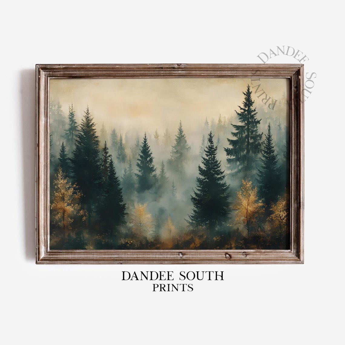 Misty Pine Forest Vintage Autumn Oil Painting Rustic Decor Poster
