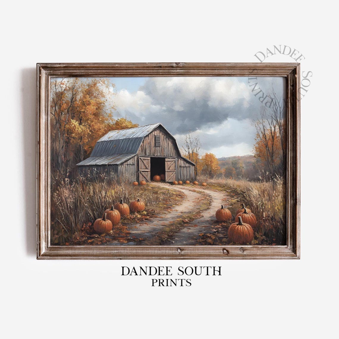 Rustic Fall Barn Wall Art Vintage Autumn Landscape Farmhouse Pumpkins Home Decor 545