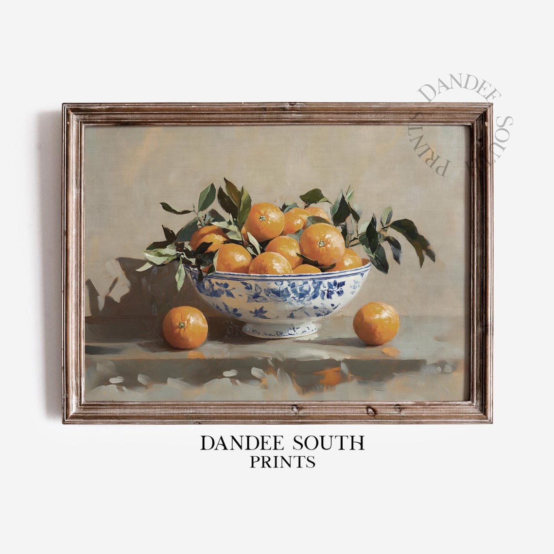 Bowl of Oranges Blue Porcelain Vintage Kitchen Still Life Poster