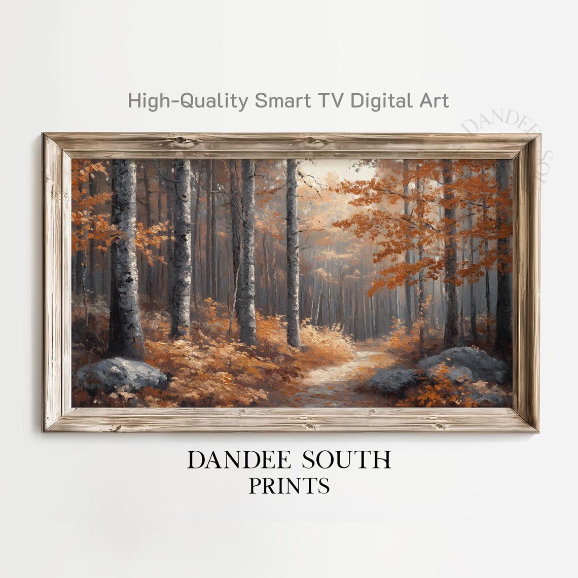Autumn Birch Forest Path Orange Foliage Rustic Painting Poster