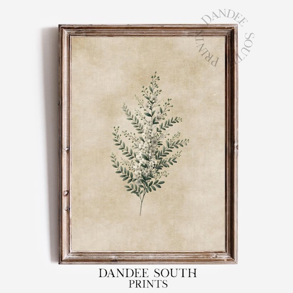 Green Botanical Wall Art, French Country Vintage Floral Art Print
