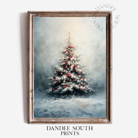 Vintage Christmas Tree Art Print, Rustic Winter Decor