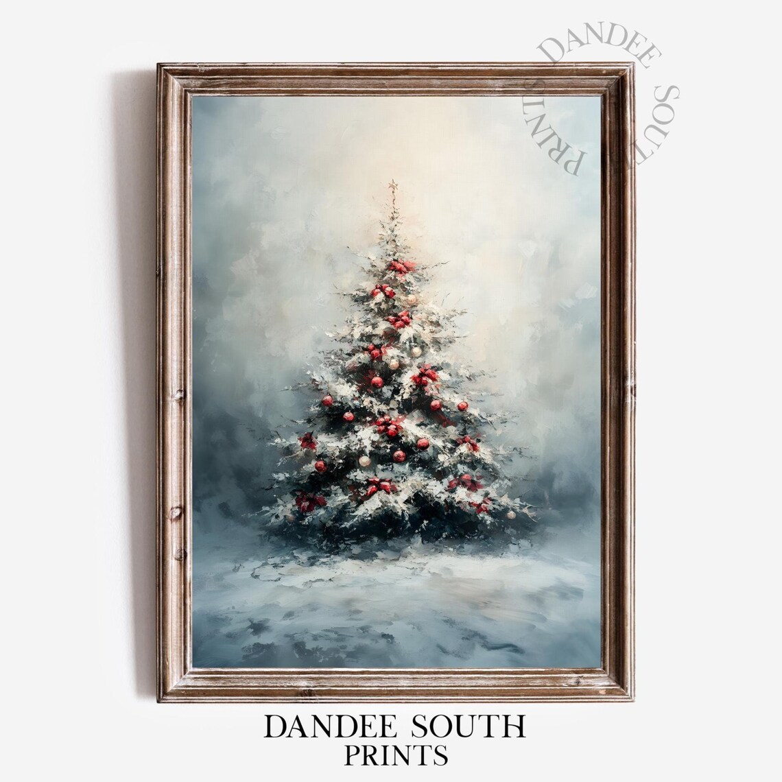 Vintage Christmas Tree Art Print, Rustic Winter Decor