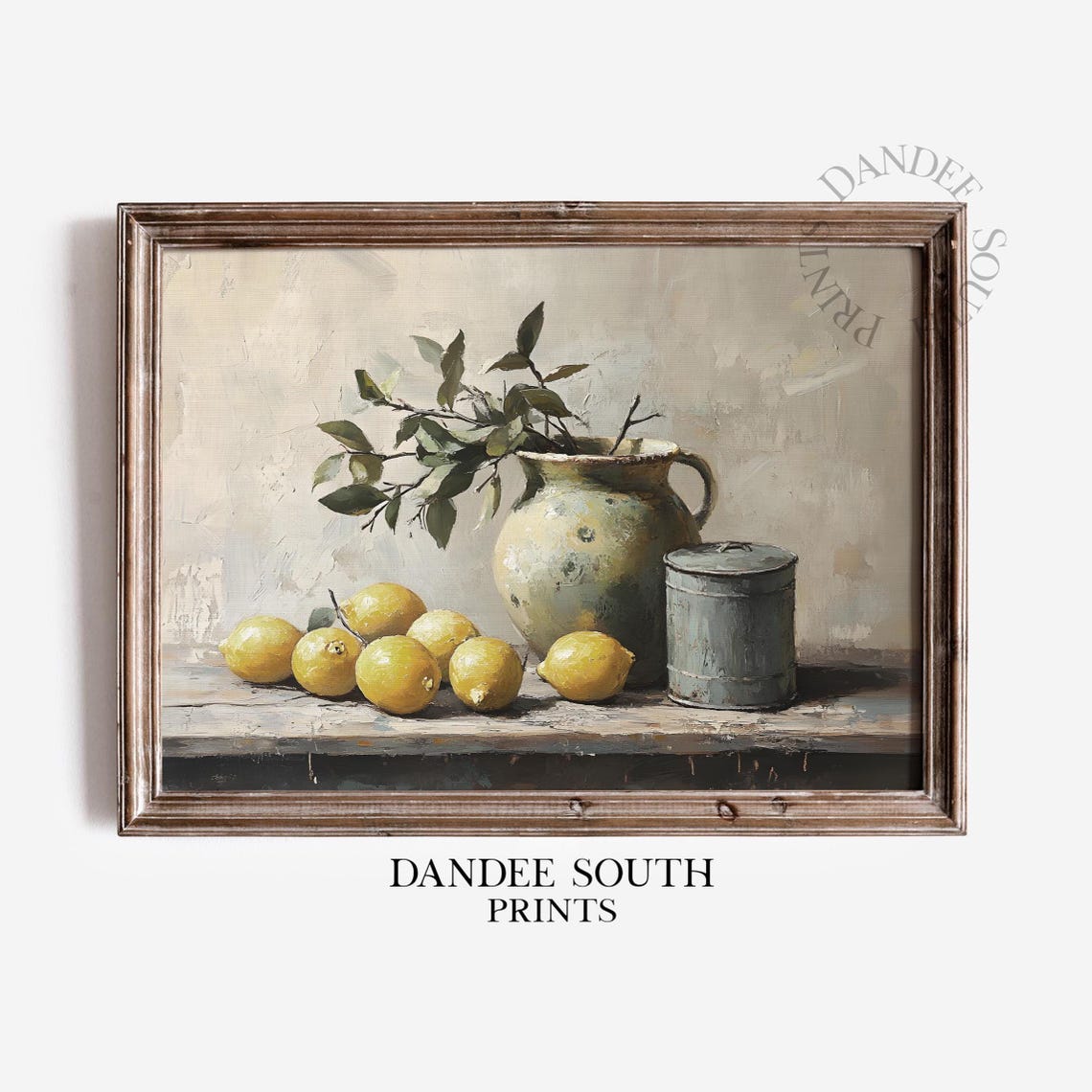 Rustic Lemon Still Life with Ceramic Jug Vintage Kitchen Art Poster