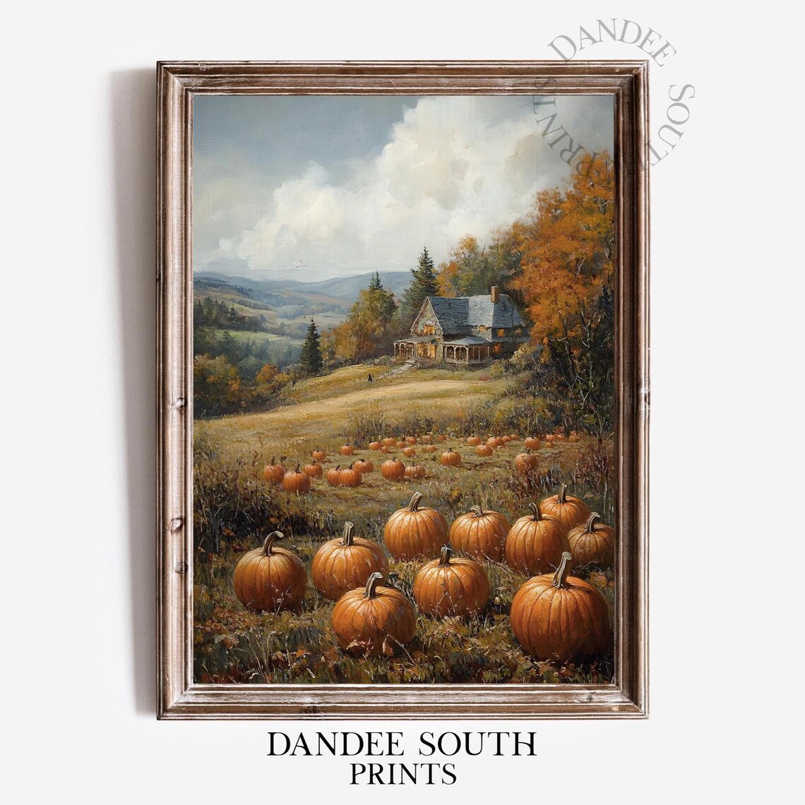 Fall Pumpkin Harvest Farmhouse Painting Autumn Country Scene Print