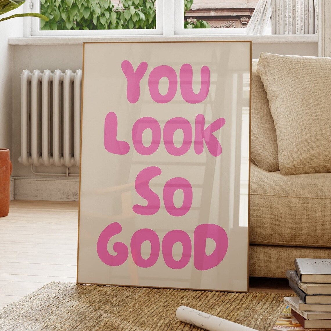 You Look So Good Pink Retro Bathroom Art Print