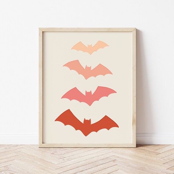 Four Ombre Bat Silhouettes in Warm Orange Tones Halloween Poster