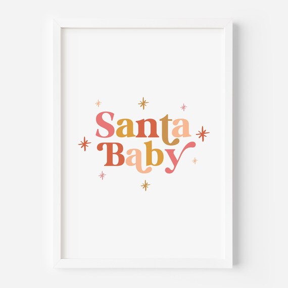 Santa Baby Retro Pink Gold Gradient Typography Christmas Art Print