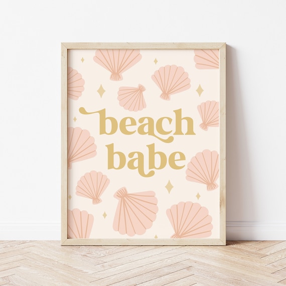 Beach Babe Seashell Pattern Peach Retro Coastal Girls Room Poster
