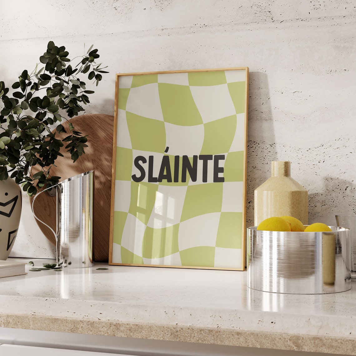 Slainte Irish Toast Green Checkered Retro Typography Wall Art - Image 3