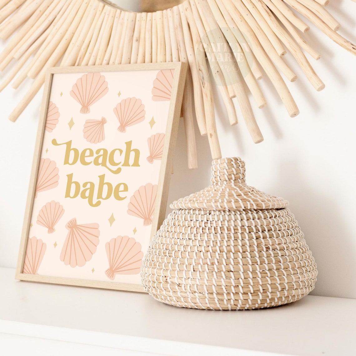 Beach Babe Seashell Pattern Peach Retro Coastal Girls Room Poster - Image 3
