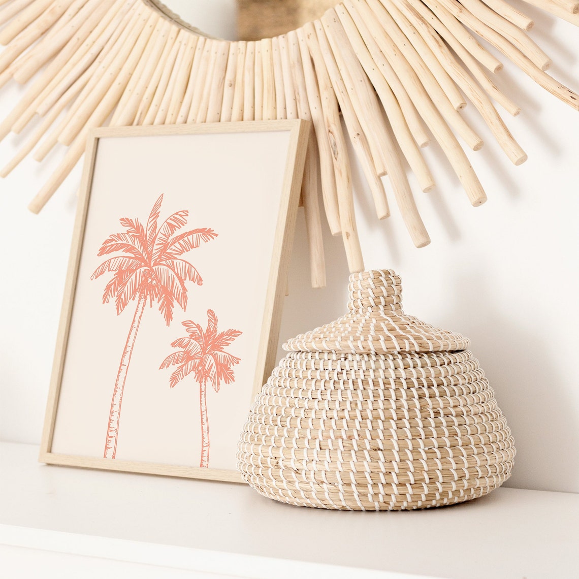 Two Coral Palm Trees Line Drawing Minimalist Tropical Beach Art Poster - Image 3