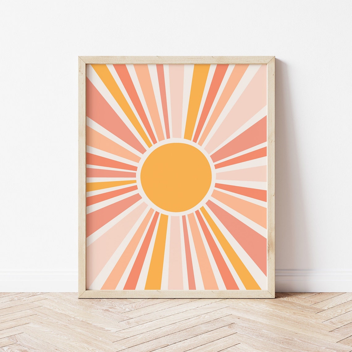 Retro Sunburst Rays Coral Peach Gold Boho Sunshine Minimalist Poster