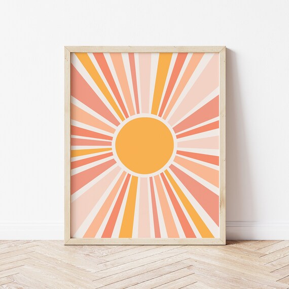 Retro Sunburst Rays Coral Peach Gold Boho Sunshine Minimalist Poster