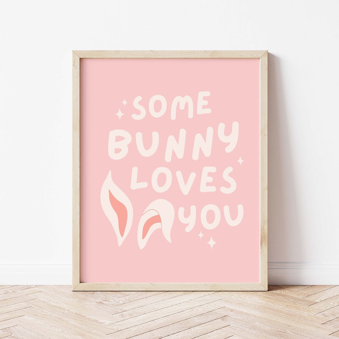 Some Bunny Loves You Pink Easter Typography Bunny Ears Poster - Image 2