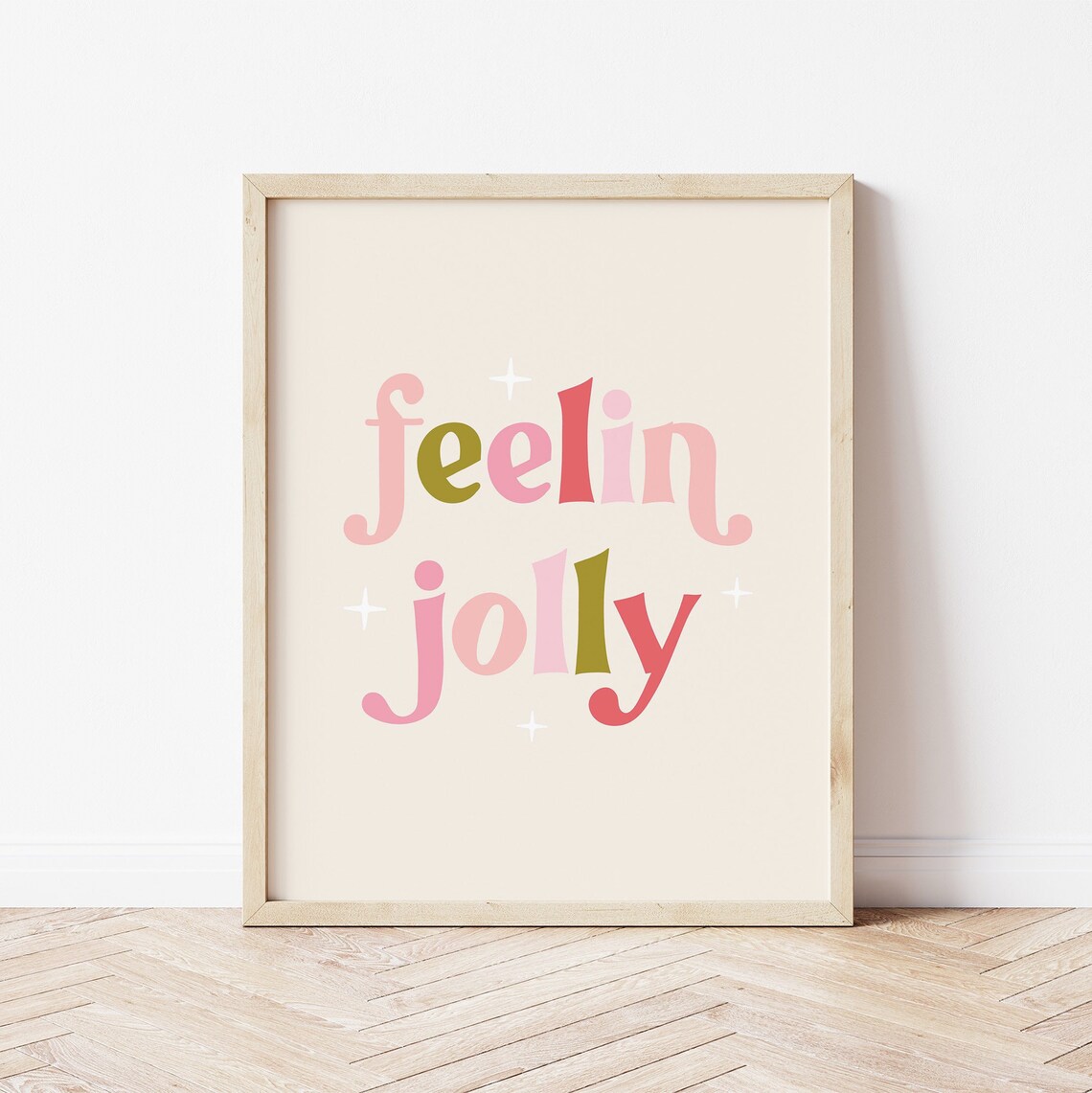 Feelin Jolly Retro Holiday Lettering Colorful Christmas Art Poster - Image 4