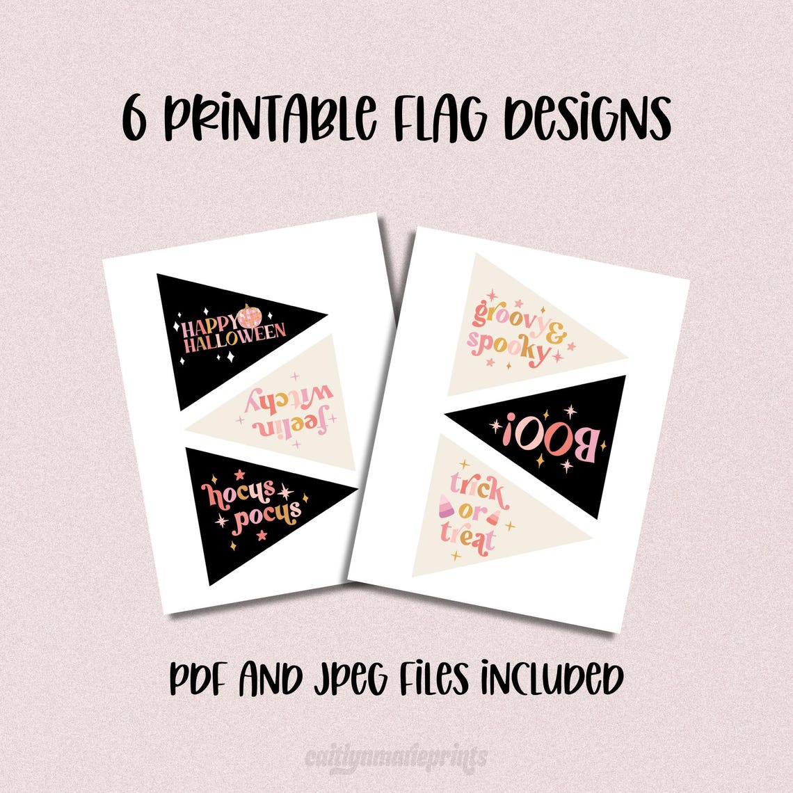 Set of 6 Printable Halloween Pennant Flag Designs Party Print - Image 2