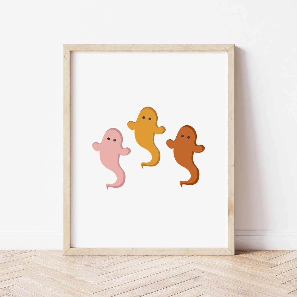 Three Cute Ombre Ghosts in Pink Gold and Rust Halloween Poster