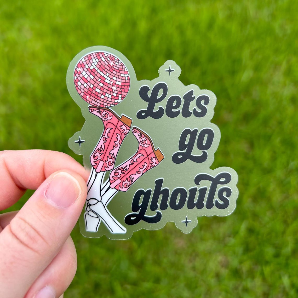 Lets Go Ghouls Skeleton Cowboy Boots Disco Ball Sticker Print