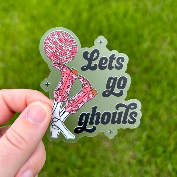 Lets Go Ghouls Skeleton Cowboy Boots Disco Ball Sticker Print