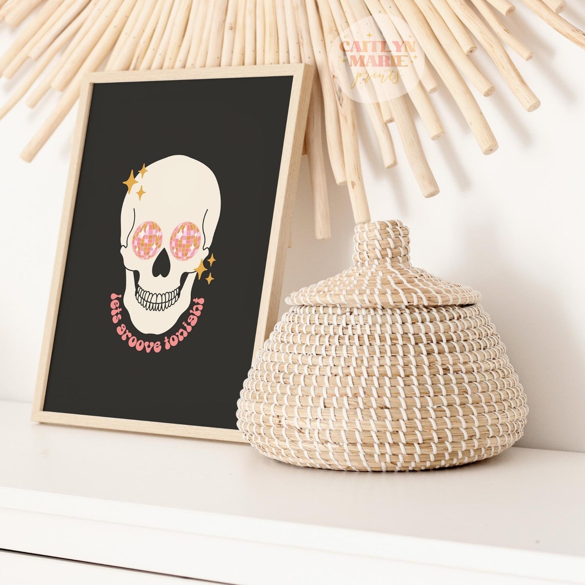 Lets Groove Tonight Skull with Disco Ball Eyes Halloween Poster - Image 3