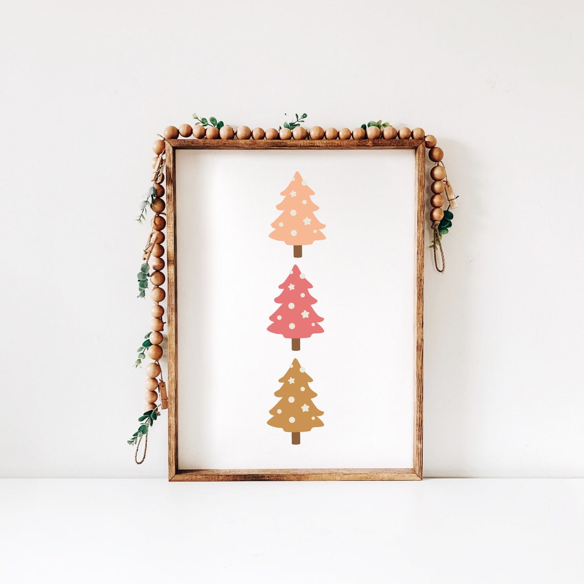 Boho Christmas Trees Pastel Pink Minimalist Holiday Art Poster - Image 4