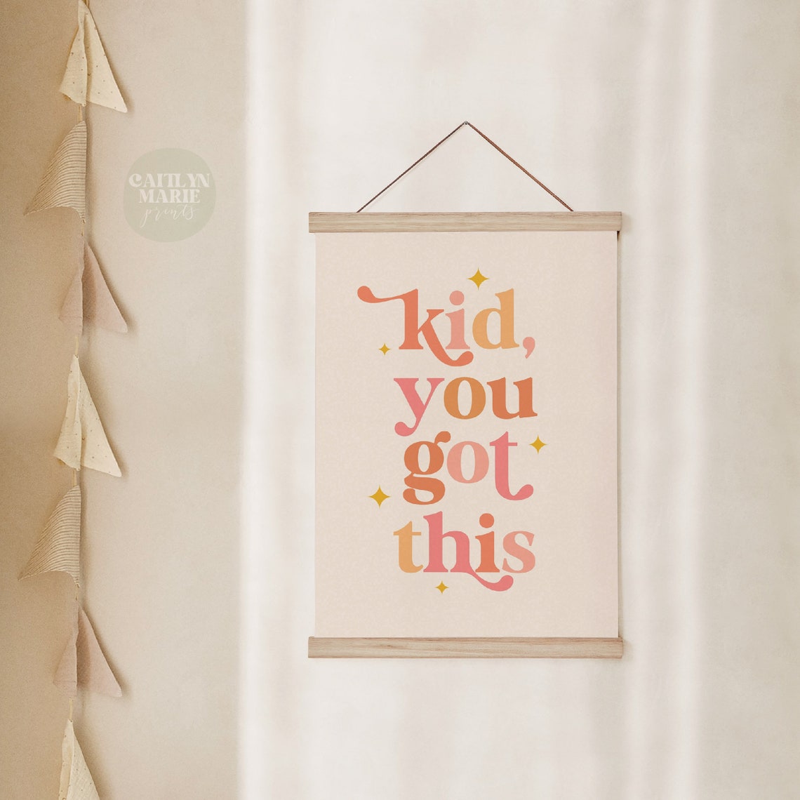 Kid You Got This Retro Script Encouragement Nursery Quote Wall Art - Image 3