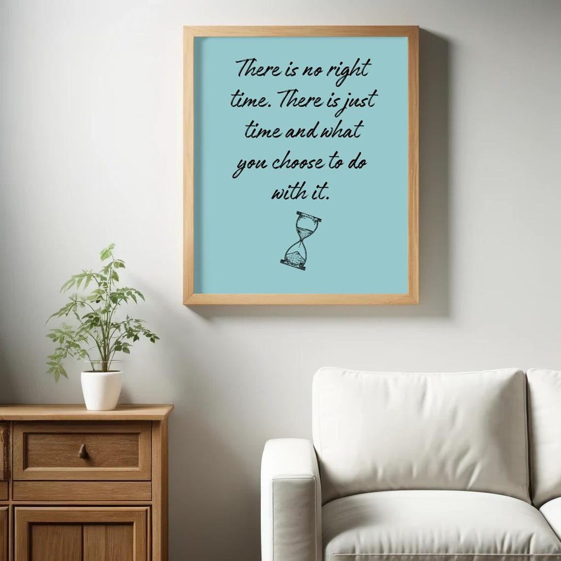 There Is No Right Time Just Time Motivational Hourglass Script Poster - Image 2