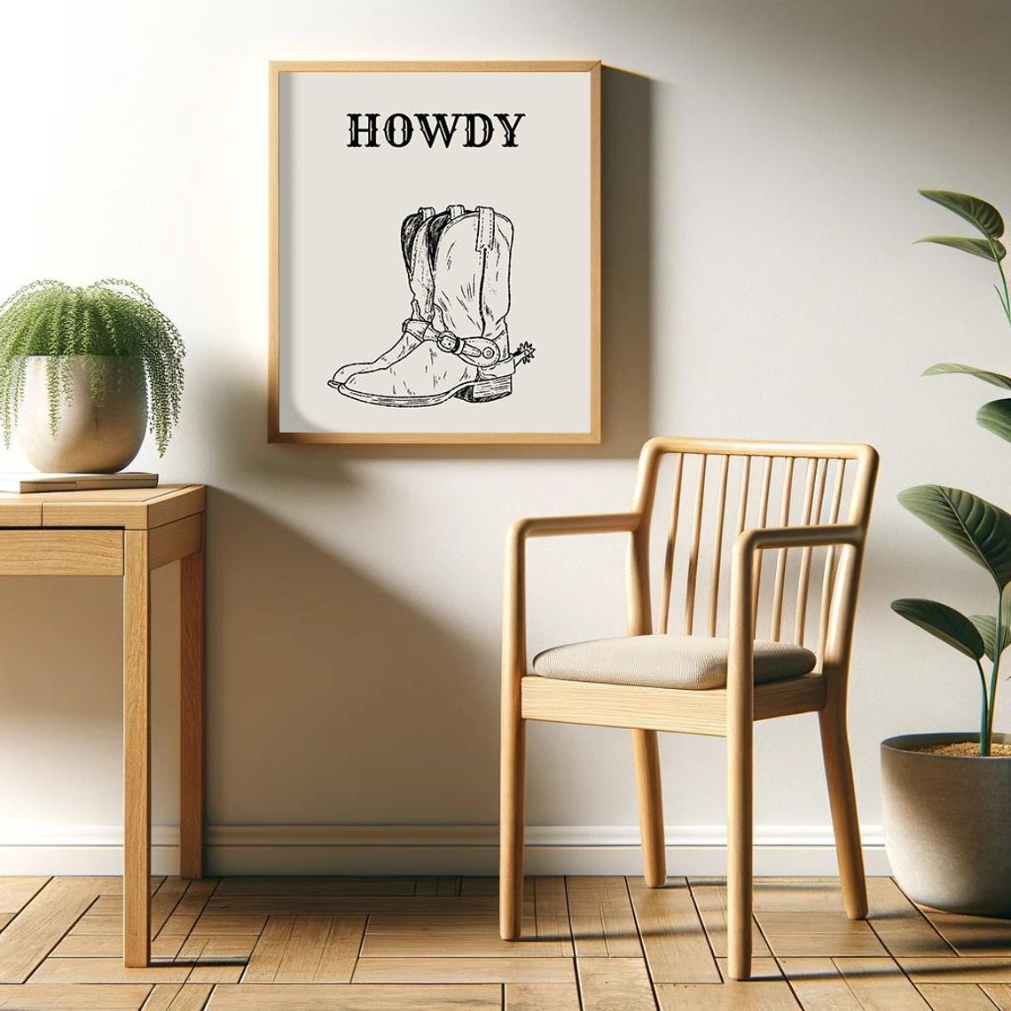 Howdy Cowboy Boot Vintage Sketch Rustic Western Wall Decor Poster - Image 2