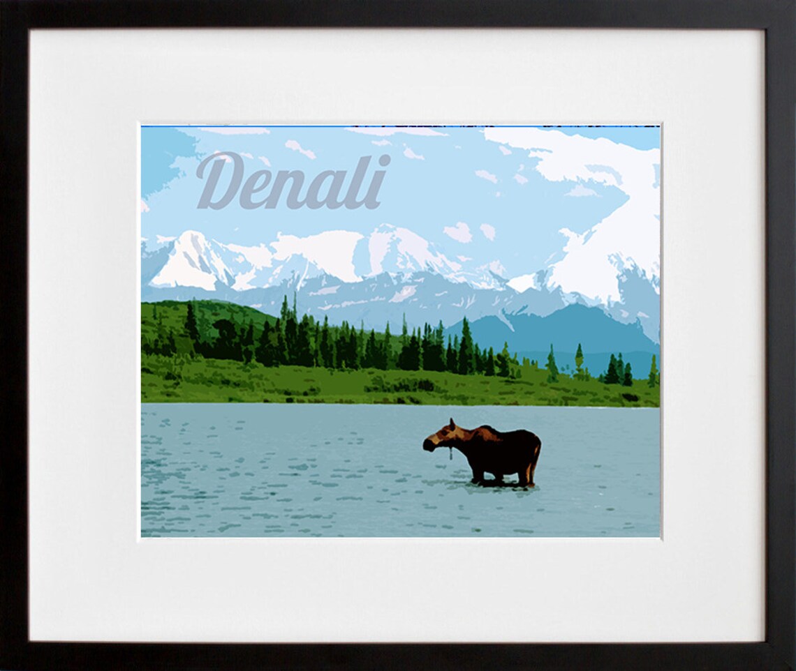 Denali National Park Vintage Travel Poster Alaska Moose Wildlife Art - Image 2