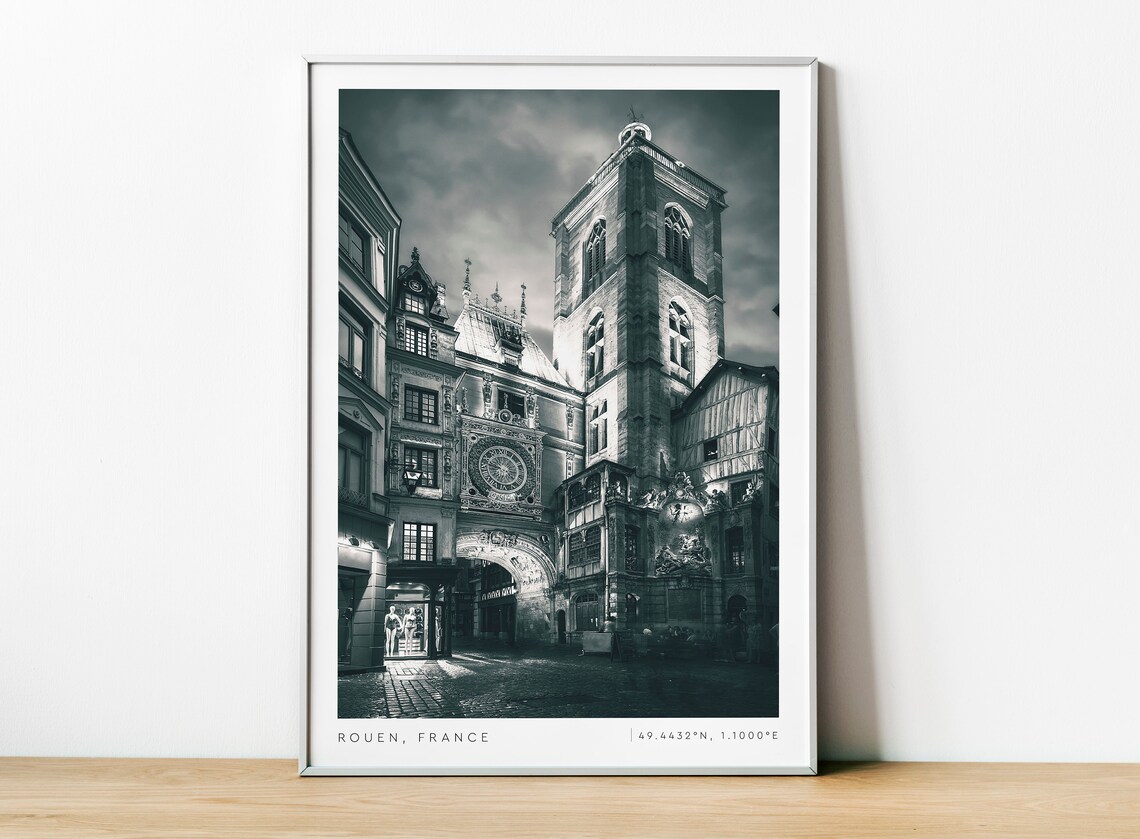 Rouen France Photography, Coordinates Travel Poster