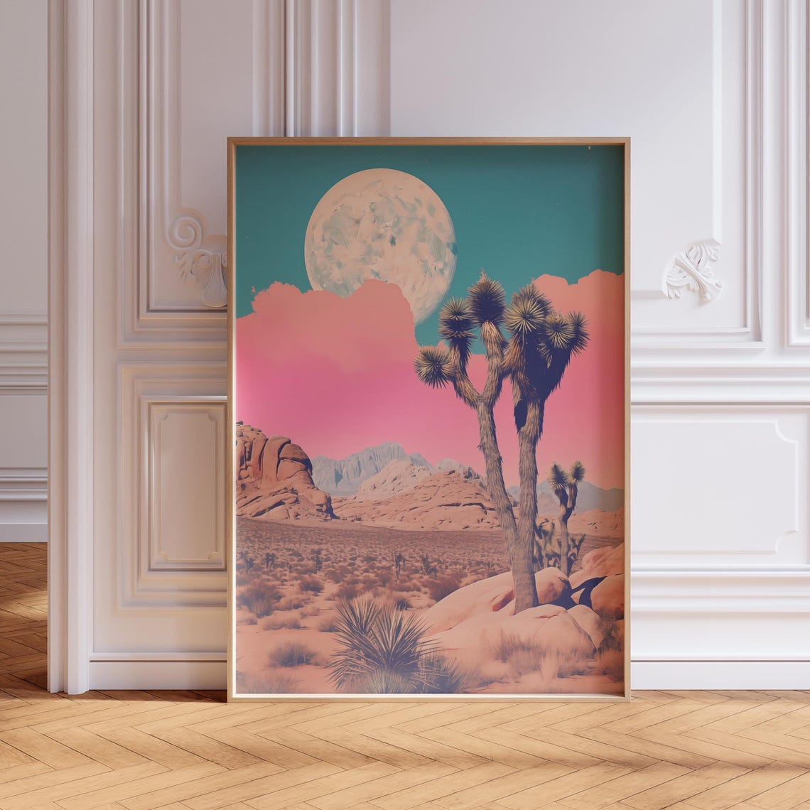 Joshua Tree National Park Surreal Giant Moon Desert Night Poster