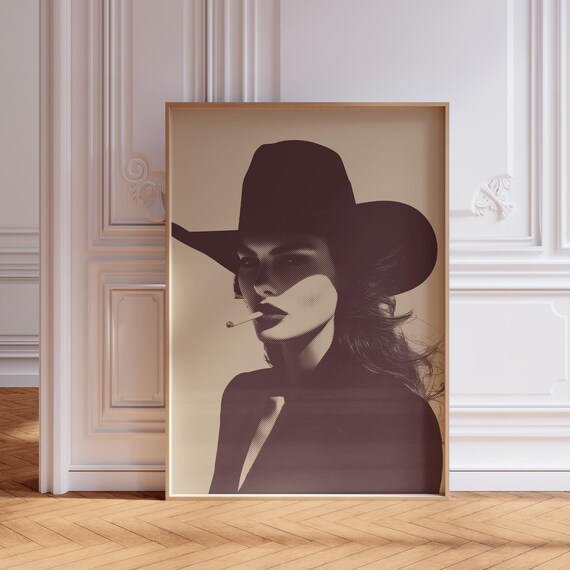 Sepia Brown Cowgirl Art Print, Western Decor