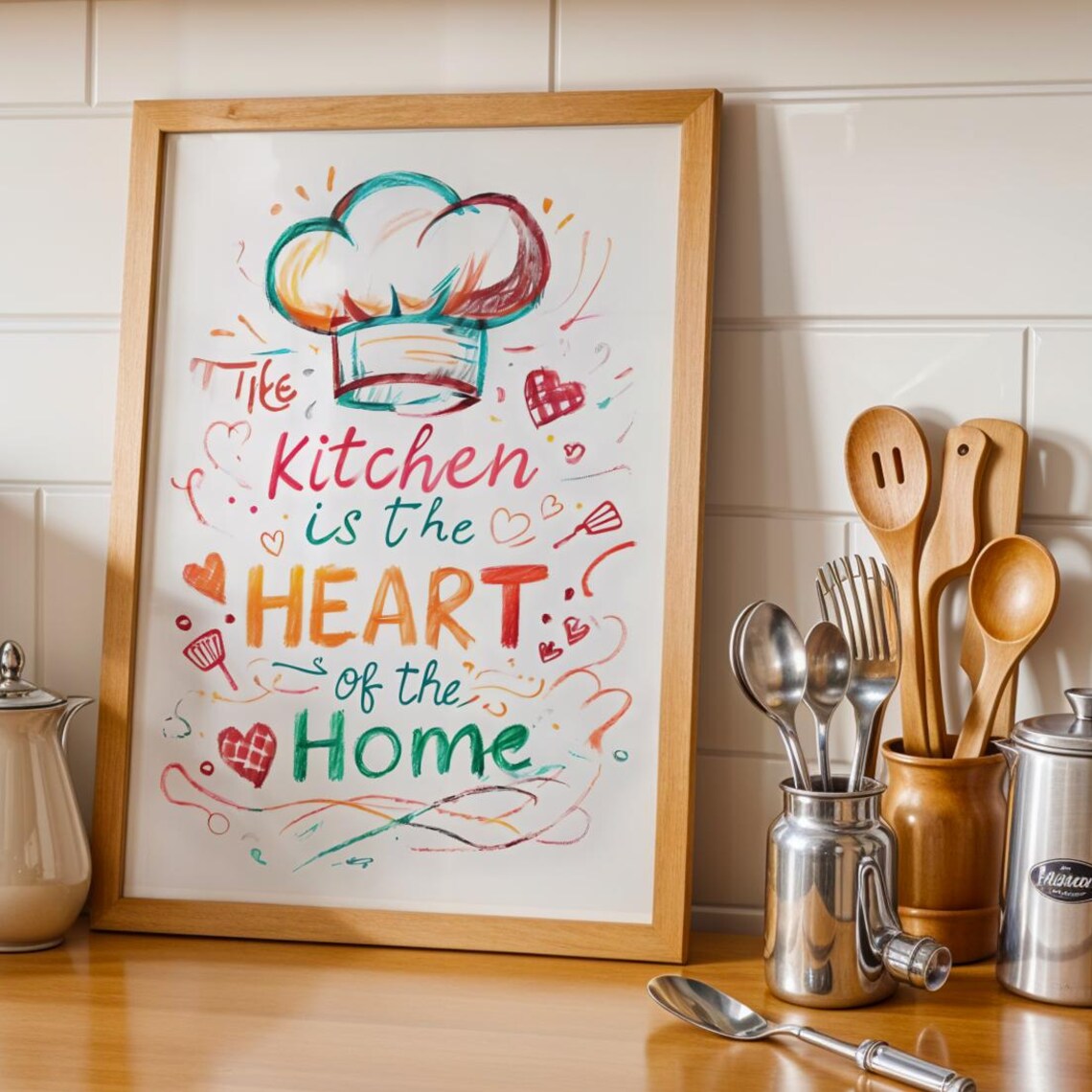 The Kitchen Is The Heart Of The Home Colorful Hand Lettered Art Poster