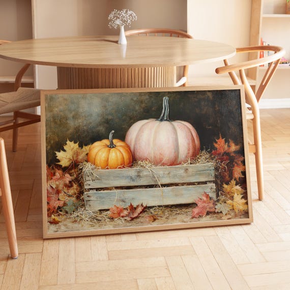 Farmhouse Pumpkin Painting Fall Thanksgiving Decor Print