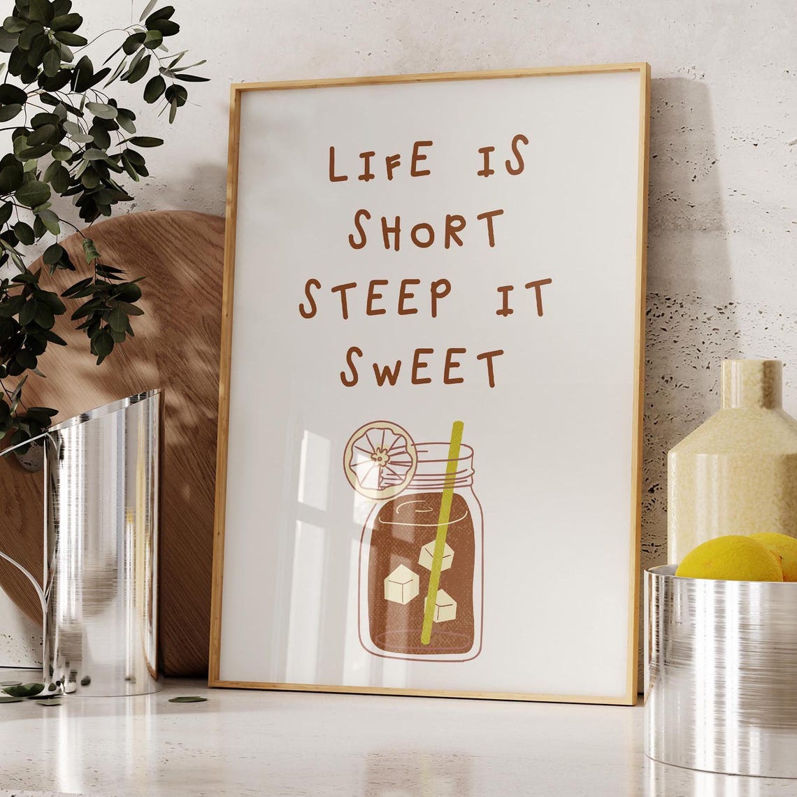 Life Is Short Steep It Sweet Mason Jar Tea Kitchen Quote Wall Art - Image 3
