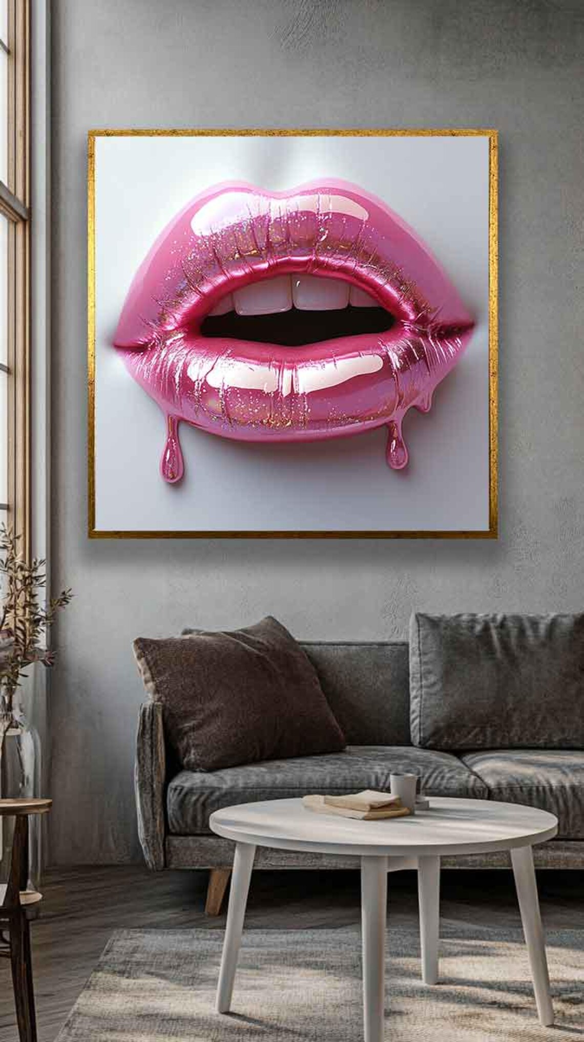 Pink Lipstick Woman Portrait, Modern Art Print - Image 2