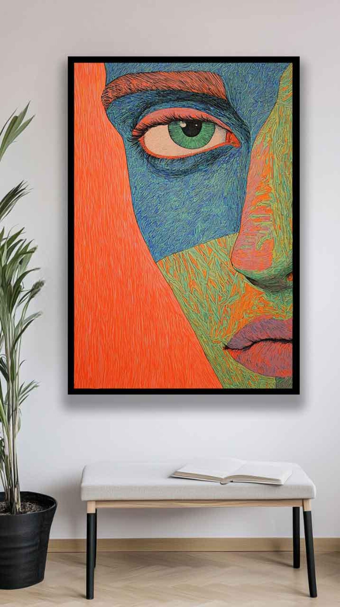 Colorful Abstract Woman Face Green Eye Modern Art Portrait Poster - Image 2