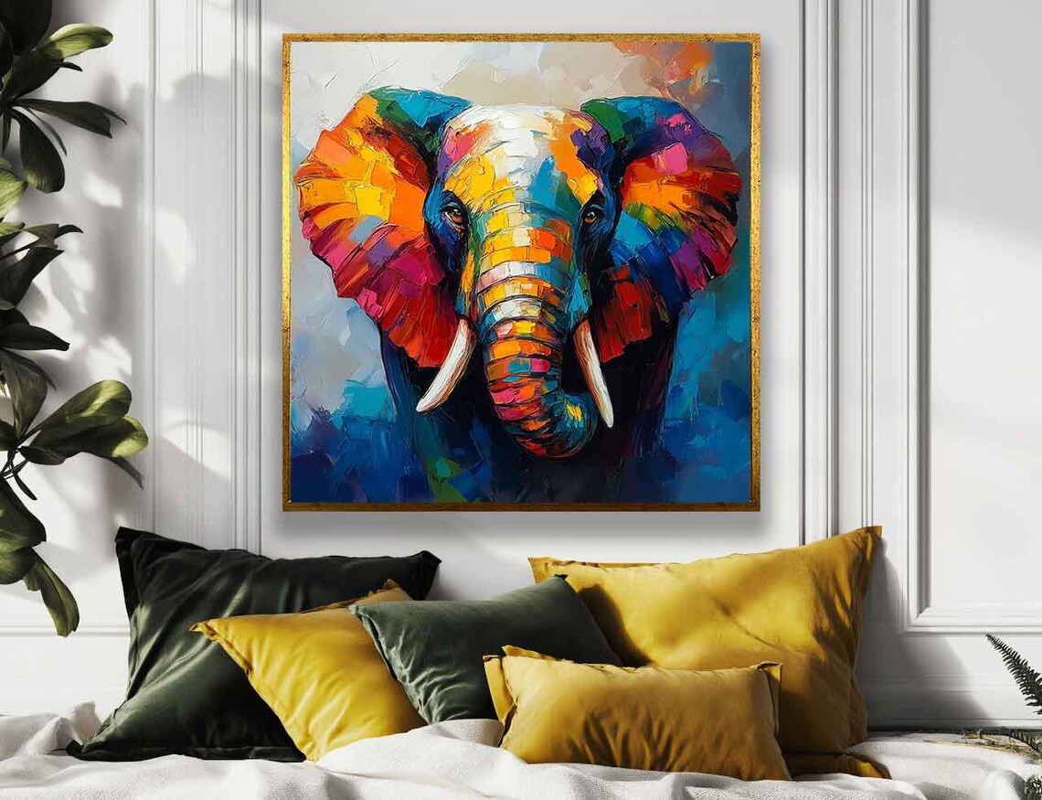 Rainbow Elephant Head Splash in Vibrant Modern Abstract Art Poster - Image 2