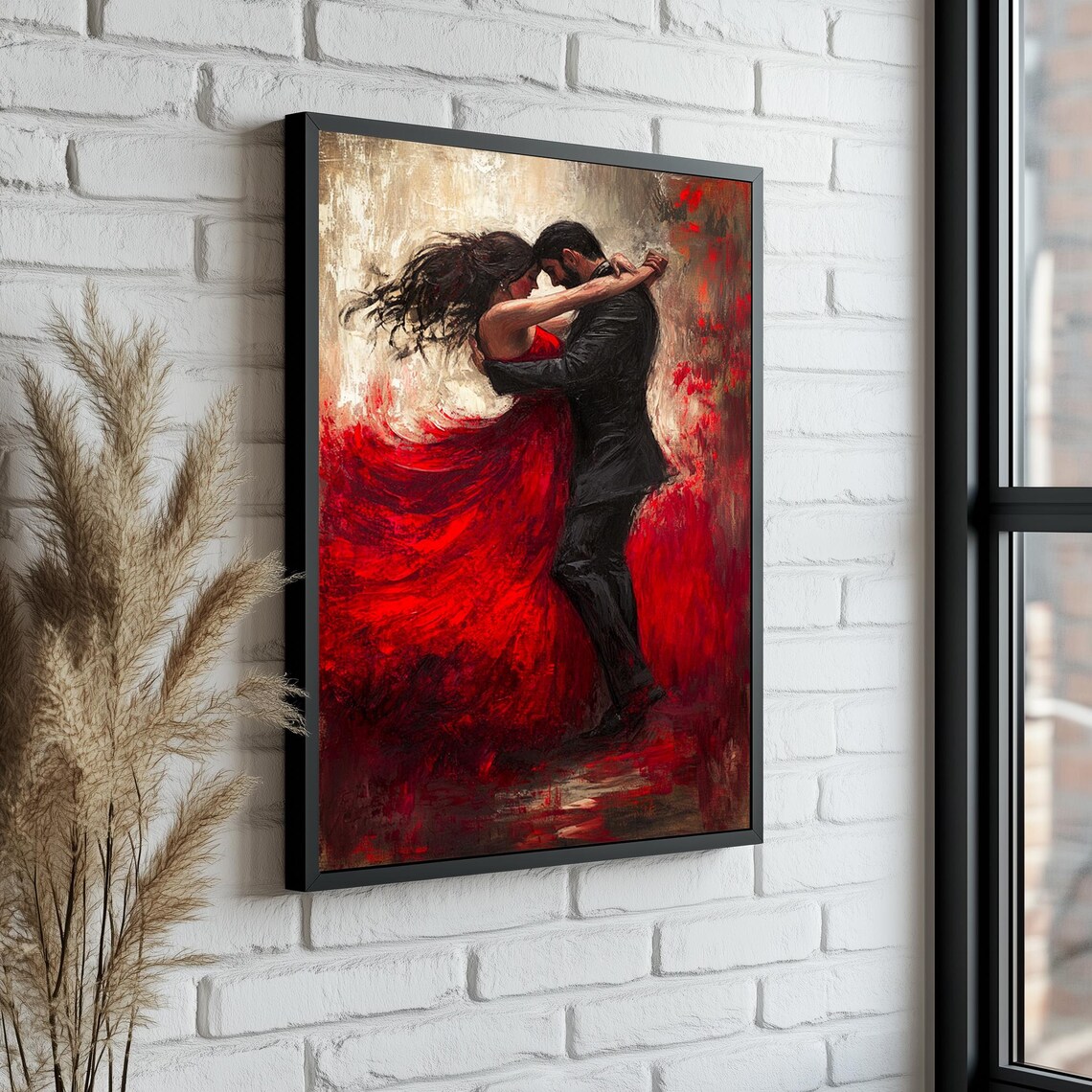 Romantic Tango Couple in Flowing Red Dress Mid-Dance Movement Poster - Image 5