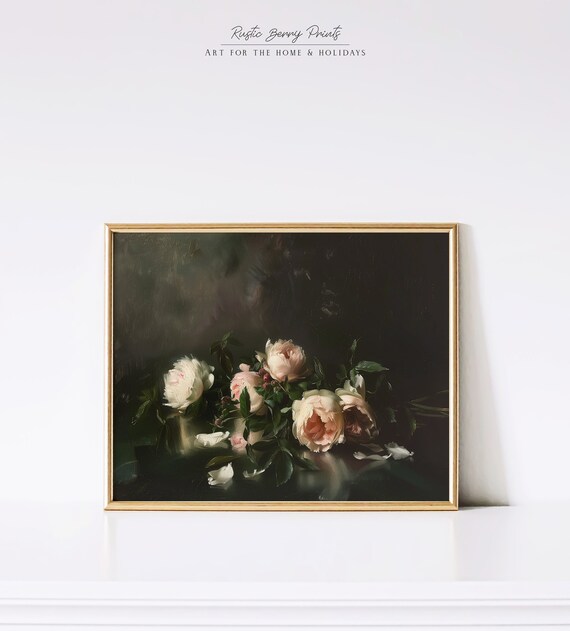 Antique Flowers Oil Painting Wall Art Moody Vintage Print Floral Botanical Cottagecore Academia