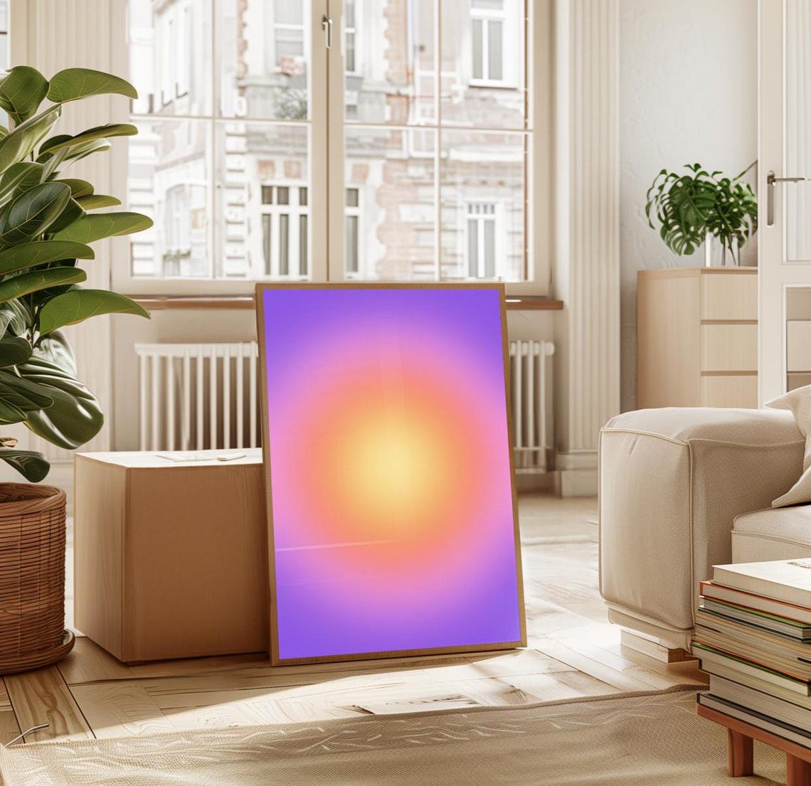 Purple Peach Aura Gradient Glow Warm Sunset Abstract Art Poster - Image 3