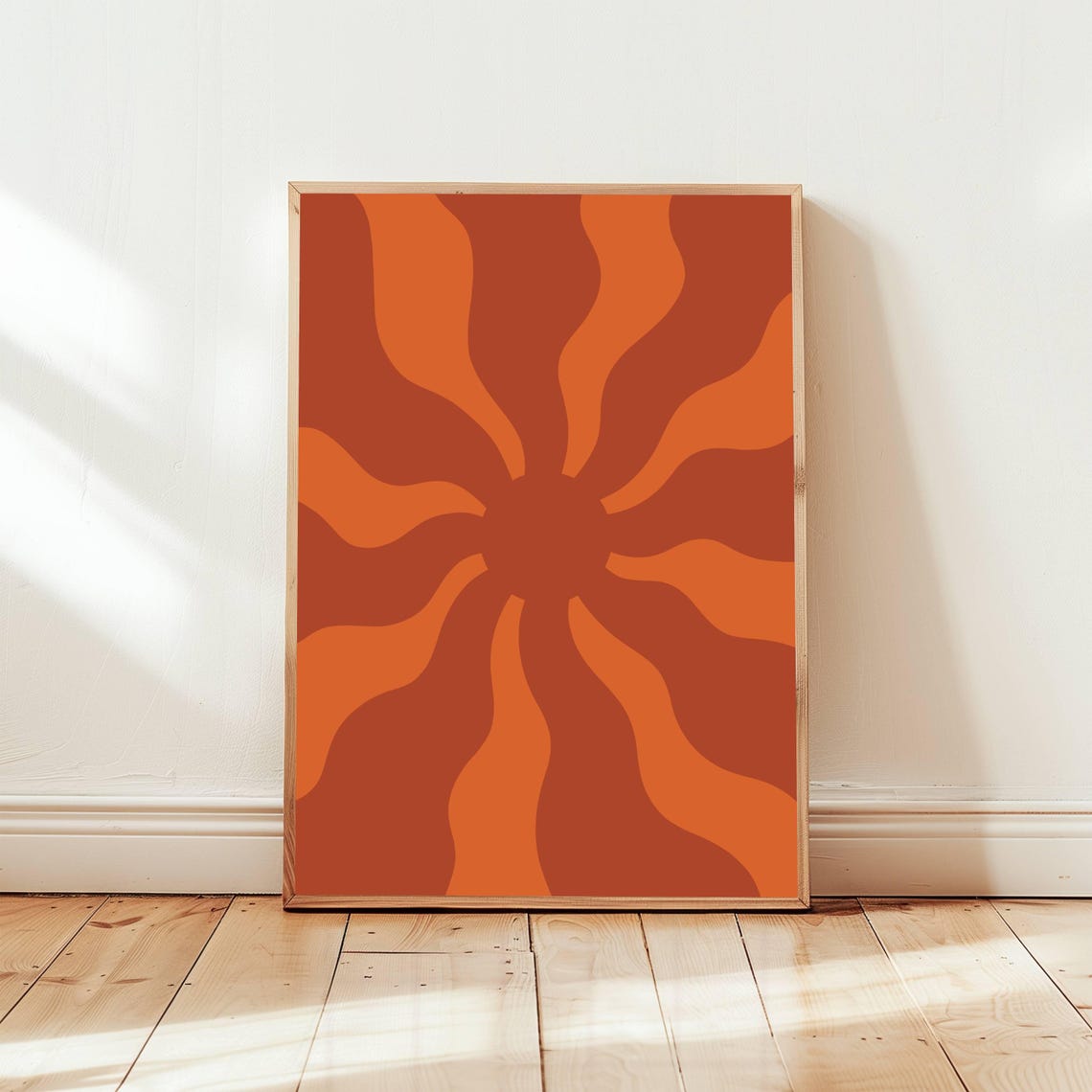 Retro Wavy Sunburst Burnt Orange Groovy 70s Style Abstract Poster