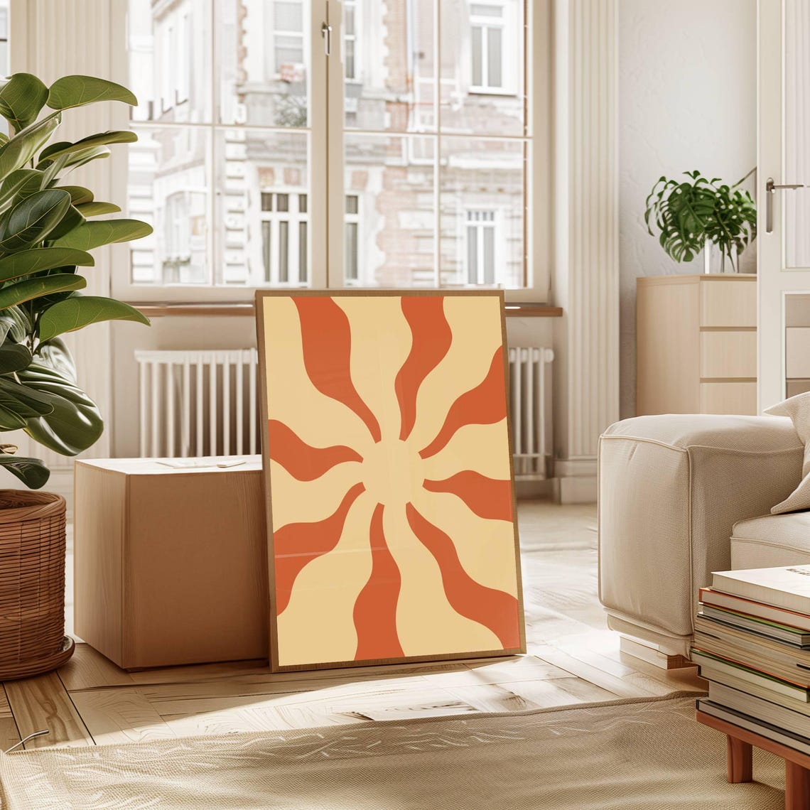 Cream Rust Retro Wavy Sunburst Boho 70s Warm Style Abstract Poster - Image 3