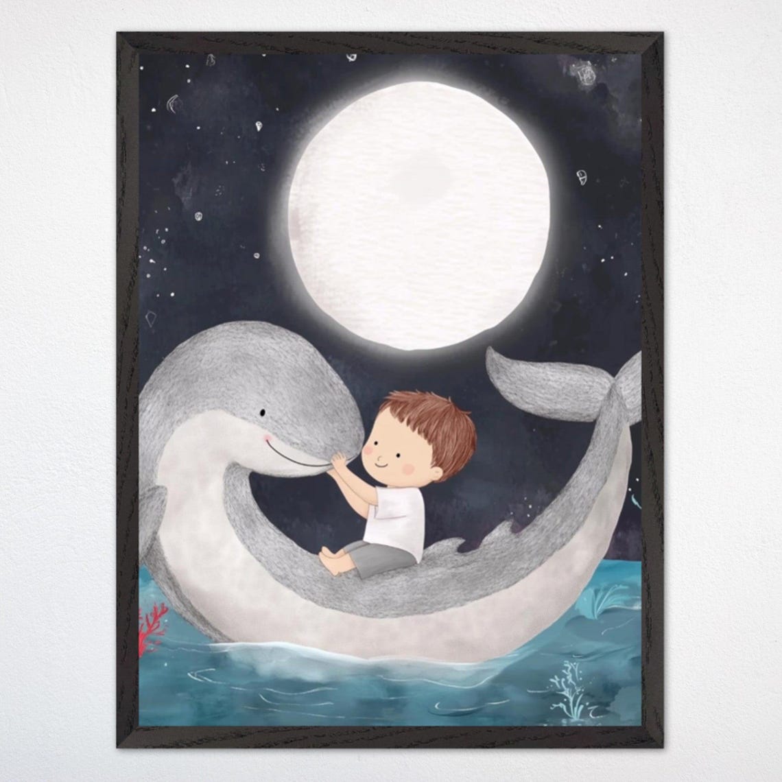 Affectionate Dolphin Nursery Decor, Ocean Moon Theme