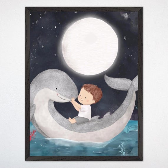 Affectionate Dolphin Nursery Decor, Ocean Moon Theme
