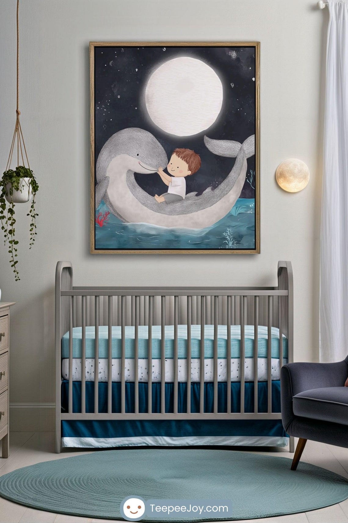 Affectionate Dolphin Nursery Decor, Ocean Moon Theme - Image 3