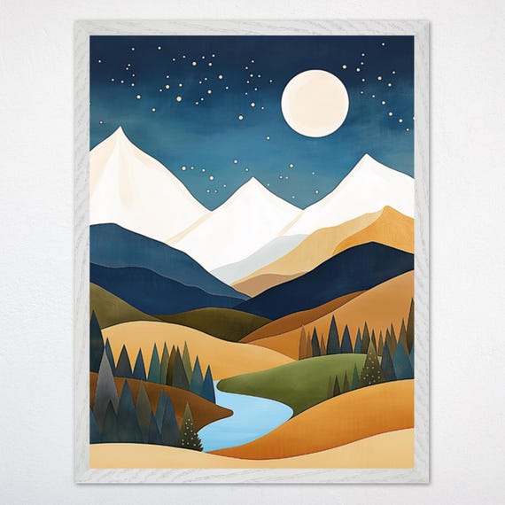 Mountain Nursery Wall Art Abstract Mountain Gender Neutral Kids Room Decor Nature Inspired Framed Poster Whimsical Nursery Art