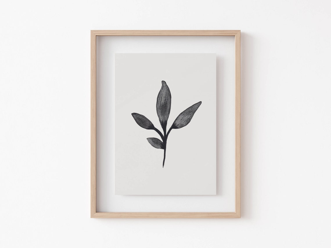 Minimalist Black Watercolor Leaf Branch Botanical Art Poster - Image 6